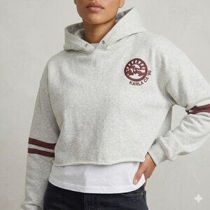 Free People Sweatshirt Womens Med Gray Cropped Hoodie Graphic